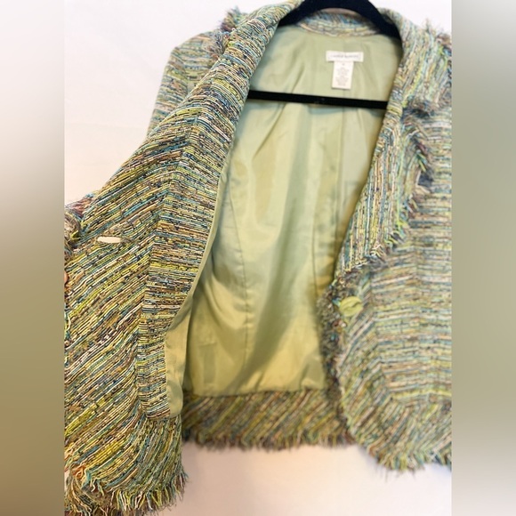 Laura Ashley Y2K green and blue single button coat with eyelash trim Size: M - Picture 6 of 8